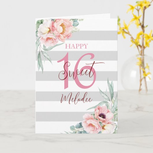 Sweet 16 Eucalyptus Peonies verjaardagskaart Kaart (Gele Bloem)