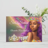 Sweet 16 Fairytale Paarse Pink Gold Carriage Kaart (Staand voorkant)