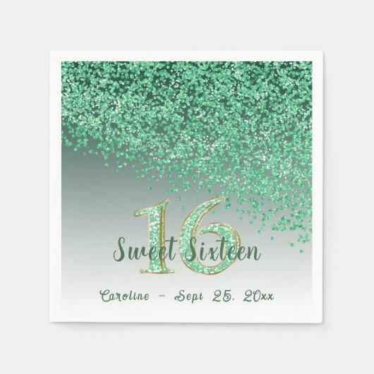 Sweet 16 Falling Green Glitter & Monogram Servet (Voorkant)