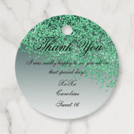 Sweet 16 Falling Green Glitter Personalized Bedankjes Labels