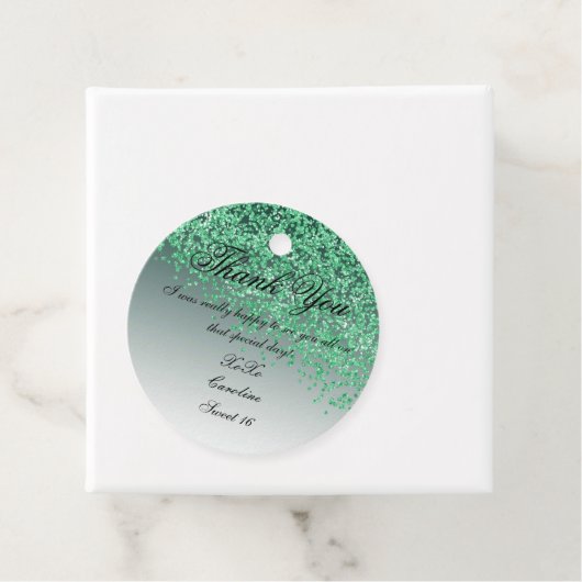 Sweet 16 Falling Green Glitter Personalized Bedankjes Labels (In situ)