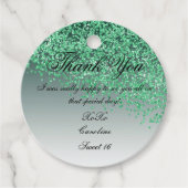Sweet 16 Falling Green Glitter Personalized Bedankjes Labels (Voorkant)