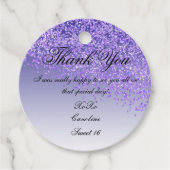 Sweet 16 Falling Paars Glitter Personalized Bedankjes Labels (Voorkant)