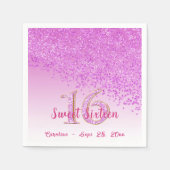 Sweet 16 Falling Pink Glitter & Monogram Napkins Servet (Voorkant)