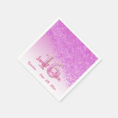 Sweet 16 Falling Pink Glitter & Monogram Napkins Servet (Hoek)