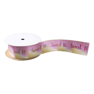 Sweet 16 Falling Pink Glitter op glanzend goud Satijnen Lint
