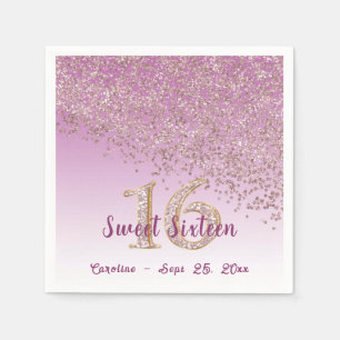 Sweet 16 Falling Roos Gold Glitter & Monogram Servet