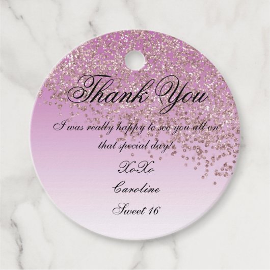 Sweet 16 Falling Roos Gold Glitter - Speciaal gepe Bedankjes Labels (Voorkant)