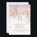 Sweet 16 Faux Glitter Stippen Gold Feather Pink Kaart<br><div class="desc">Quince Sweet 16-uitnodigingen met Faux Glitter Pattern en Feather Faux Gold</div>