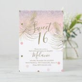 Sweet 16 Faux Glitter Stippen Gold Feather Pink Kr Kaart (Staand voorkant)