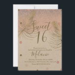 Sweet 16 Faux Glitter Stippen Gold Feather Pink Kr Kaart<br><div class="desc">Quince Sweet 16-uitnodigingen met Faux Glitter Pattern en Feather Faux Gold</div>