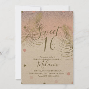 Sweet 16 Faux Glitter Stippen Gold Feather Pink Kr Kaart