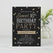 Sweet 16 Faux Gold Glitter Confetti Party Kaart (Staand voorkant)