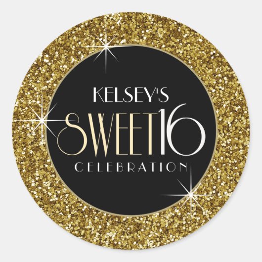Sweet 16 Faux Gold Glitter Envelope Seal Ronde Sticker (Voorkant)