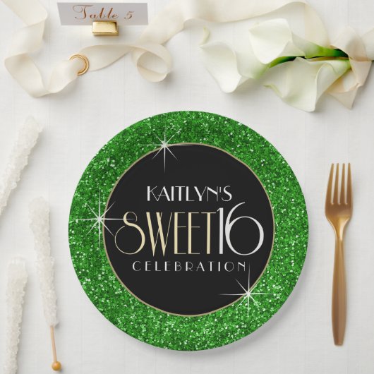Sweet 16 Faux Green Glitter Papieren Bordje (Huwelijk)