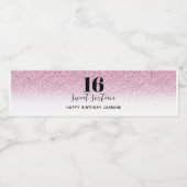 Sweet 16 Faux Hot Pink Glitter Birthday Waterfles Etiket (Enkel label)