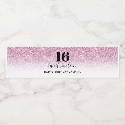 Sweet 16 Faux Hot Pink Glitter Birthday Waterfles Etiket (Enkel label)