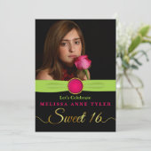 Sweet 16 Faux Jewel and Ribbon Photo Invitation Kaart (Staand voorkant)