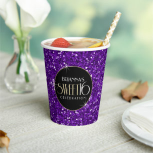 Sweet 16 Faux Paars Glitter Papieren Bekers