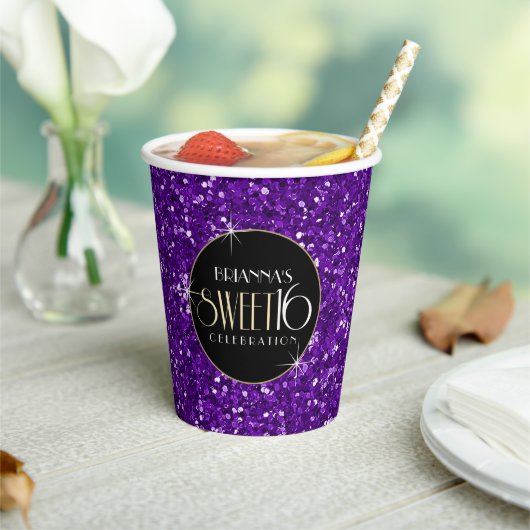 Sweet 16 Faux Paars Glitter Papieren Bekers (Insitu)