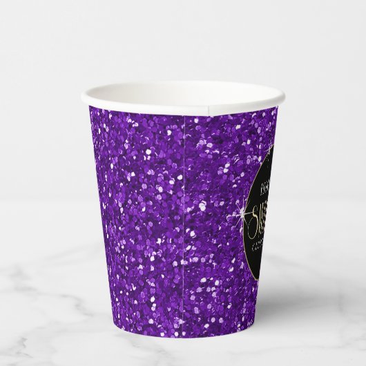 Sweet 16 Faux Paars Glitter Papieren Bekers (Rechts)