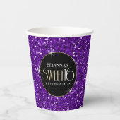 Sweet 16 Faux Paars Glitter Papieren Bekers (Voorkant)