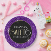 Sweet 16 Faux Paars Glitter Papieren Bordje (Feest)