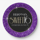 Sweet 16 Faux Paars Glitter Papieren Bordje (Voorkant)