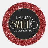 Sweet 16 Faux Red Glitter Envelope Seal Ronde Sticker (Voorkant)