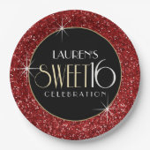 Sweet 16 Faux Red Glitter Papieren Bordje (Voorkant)