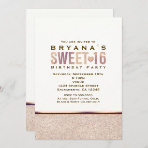 SWEET 16 Faux Roos Gold Champagne Party Invitation Kaart