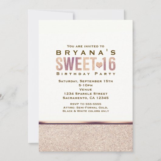 SWEET 16 Faux Roos Gold Champagne Uitnodiging (Voorkant)