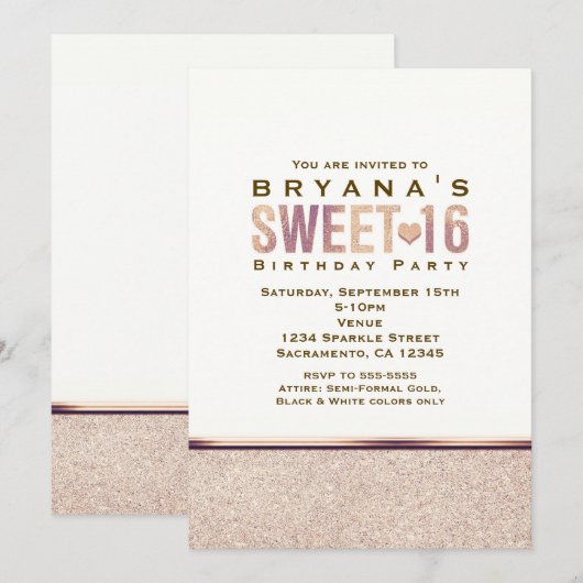 SWEET 16 Faux Roos Gold Champagne Uitnodiging (Voorkant / Achterkant)