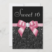 Sweet 16 Faux Sequins Diamonds Bow Zwart Roze Kaart (Voorkant)