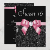 Sweet 16 Faux Sequins Diamonds Bow Zwart Roze Kaart (Voorkant / Achterkant)