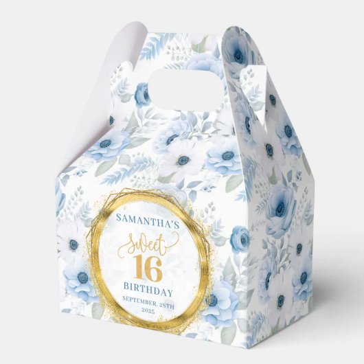 Sweet 16 Favor Box Blue Pastel Floral Gold Sparkle Bedankdoosjes