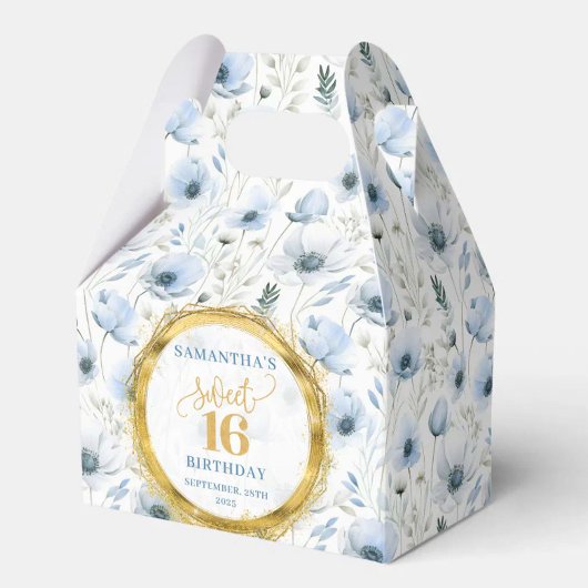 Sweet 16 Favor Box Boho Dusty Blue Floral Sparkles Bedankdoosjes