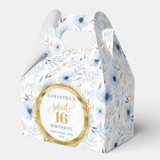 Sweet 16 Favor Box Dusty Blue Floral Gold Glitter Bedankdoosjes