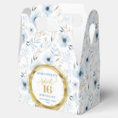 Sweet 16 Favor Box Dusty Blue Floral Gold Glitter Bedankdoosjes (Geopend)