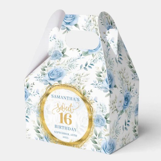 Sweet 16 Favor Box Dusty Blue Floral Gold Sparkles Bedankdoosjes