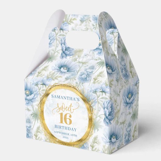 Sweet 16 Favor Box Dusty Blue Floral Waterverf Bedankdoosjes