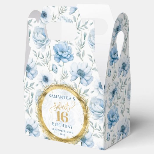 Sweet 16 Favor Box Pastel Blue Boho Floral Sparkle Bedankdoosjes (Geopend)