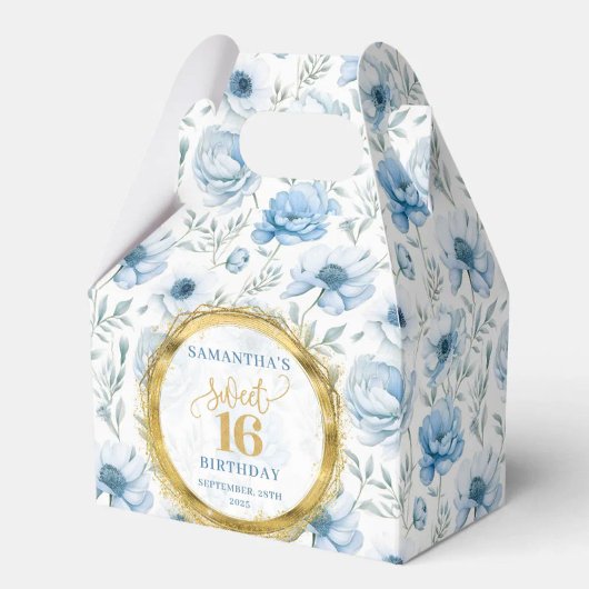 Sweet 16 Favor Box Pastel Blue Boho Floral Sparkle Bedankdoosjes