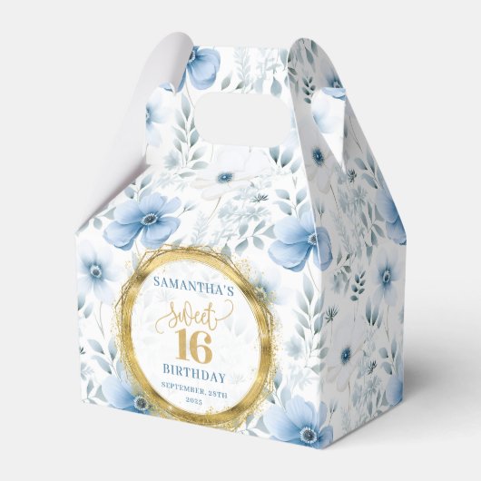Sweet 16 Favor Box Waterverf Blue Boho Flowers Bedankdoosjes (Voorkant Zijde)