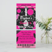 Sweet 16 Feathers Diamonds Roze Verjaardag Ticket Kaart (Staand voorkant)