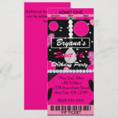 Sweet 16 Feathers Diamonds Roze Verjaardag Ticket Kaart (Voorkant / Achterkant)