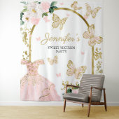 Sweet 16-feest achtergrond - Vlinder bloem jurk Wandkleed (In situ)