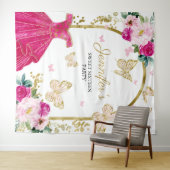 Sweet 16-feest achtergrond - Vlinder bloem jurk Wandkleed (In Situ (horizontaal))