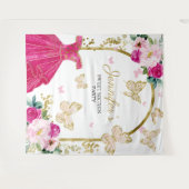 Sweet 16-feest achtergrond - Vlinder bloem jurk Wandkleed (Voorkant (horizontaal))