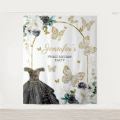 Sweet 16-feest achtergrond - Vlinder bloem jurk Wandkleed (Voorkant)